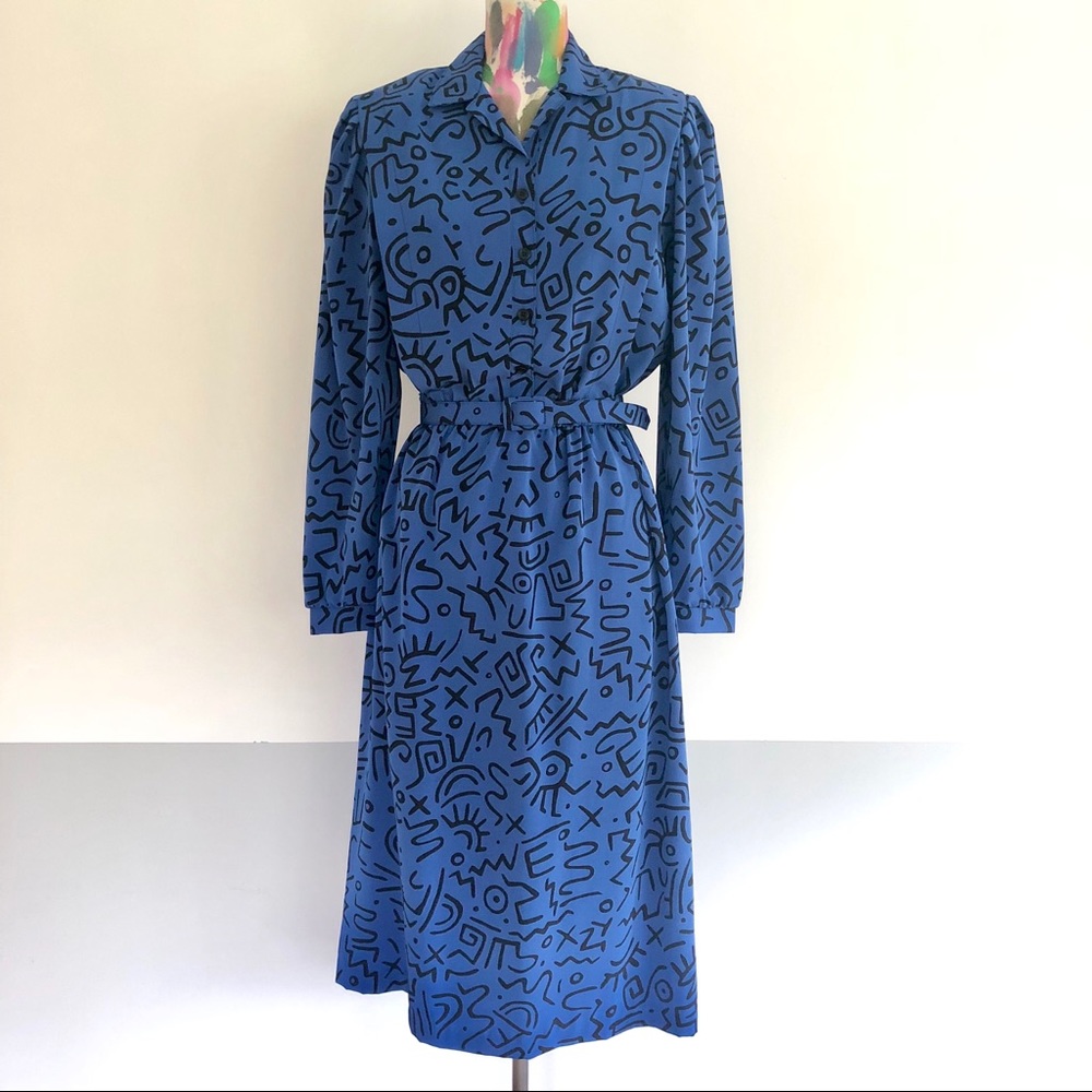 〰️VINTAGE 80s Abstract Print Secretary Dress